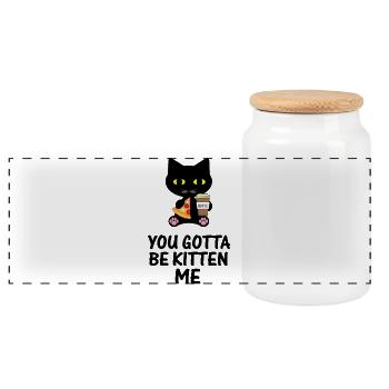Cat Kitten - Panoramic Cookie Jar with Wooden Lid - white - Front