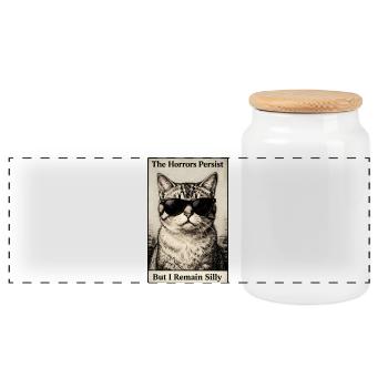 Lustige Katze mit Sonnenbrille: Die Schrecken halten an - Panorama Keksdose mit Holzdeckel - Weiß - Vorne