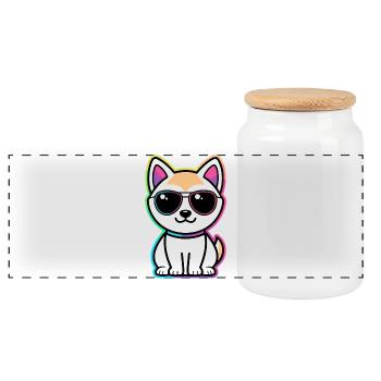Katzen-Neon-Regenbogenbrille - Panorama Keksdose mit Holzdeckel - Weiß - Vorne