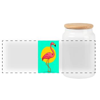 flamingo - Panoramic Cookie Jar with Wooden Lid - white - Front