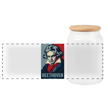 Beethoven Pop Art Portrait - Panoramic Cookie Jar with Wooden Lid - white - Front