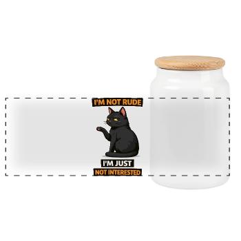 Not Interested Cat Attitude - Panoramic Cookie Jar with Wooden Lid - white - Front
