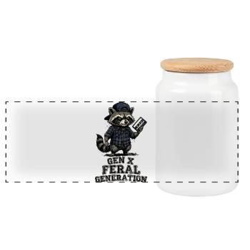 Retro Raccoon Gen X Feral Generation - Panoramic Cookie Jar with Wooden Lid - white - Front