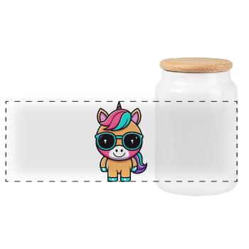 Unicorn Rainbow Minimalist Glasses - Panoramic Cookie Jar with Wooden Lid - white - Front