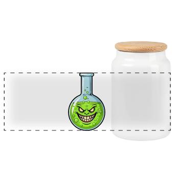 Green Alchemy Bottle with a Grim Smile - Panoramic Cookie Jar with Wooden Lid - white - Front
