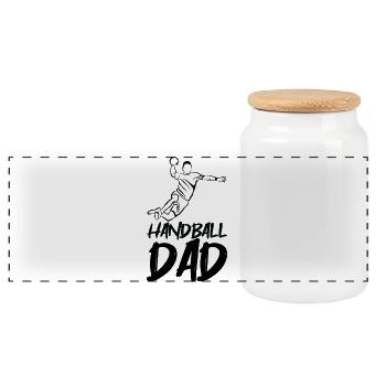 Handball player dad - Panoramic Cookie Jar with Wooden Lid - white - Front