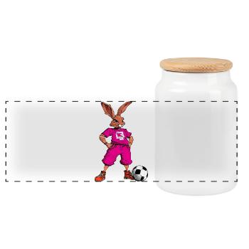 Bunny Football Pink - Panoramic Cookie Jar with Wooden Lid - white - Front