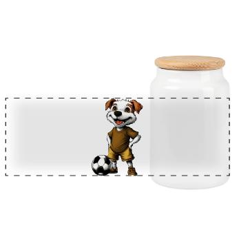Dog Footballer - Panoramic Cookie Jar with Wooden Lid - white - Front