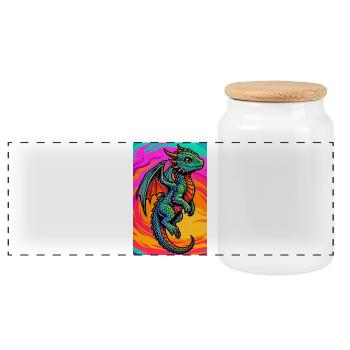 dragon - Panoramic Cookie Jar with Wooden Lid - white - Front