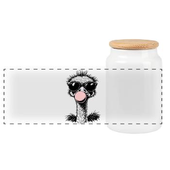 Autruche cool qui souffle du chewing-gum - Boîte à biscuits avec couvercle en bois - blanc - Devant