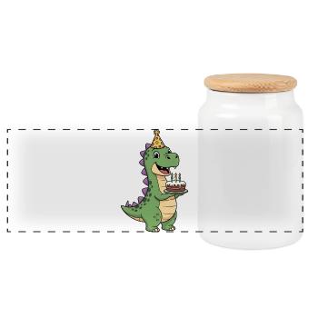 Cute T-Rex Dinosaur Birthday Party t rex - Panoramic Cookie Jar with Wooden Lid - white - Front