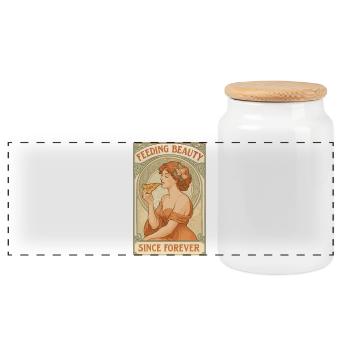 Pin-up Pizza im Art Nouveau Stil – Vintage Pastell - Panorama Keksdose mit Holzdeckel - Weiß - Vorne
