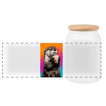 otter - Panoramic Cookie Jar with Wooden Lid - white - Front