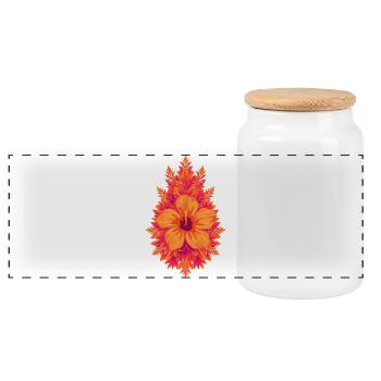 Flames Hibiscus Tropical Bloom - Panoramic Cookie Jar with Wooden Lid - white - Front