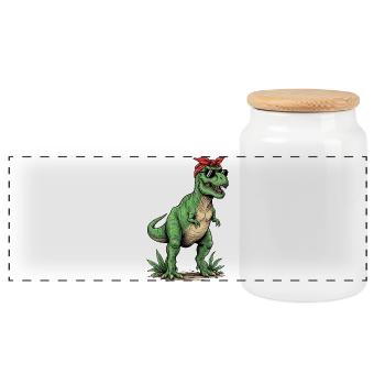 T-shirt Dinosaure T-Rex Look Rétro - Design Mama  - Boîte à biscuits avec couvercle en bois - blanc - Devant
