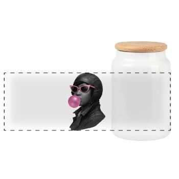 Bessie Coleman with pink sunglasses and bubblegum - Panoramic Cookie Jar with Wooden Lid - white - Front