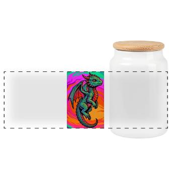dragon - Panoramic Cookie Jar with Wooden Lid - white - Front