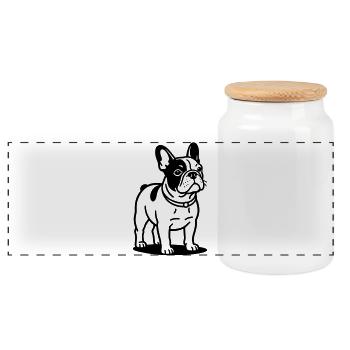 Bouledogue français - Boîte à biscuits avec couvercle en bois - blanc - Devant