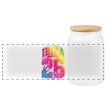 Ibiza 26 Colorful 2026 - Panoramic Cookie Jar with Wooden Lid - white - Front