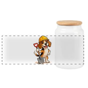 Beagle Construction Worker Dog Funny Fun Design - Panoramic Cookie Jar with Wooden Lid - white - Front