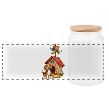Beagle Dog Funny Dog House Fun Design - Panoramic Cookie Jar with Wooden Lid - white - Front