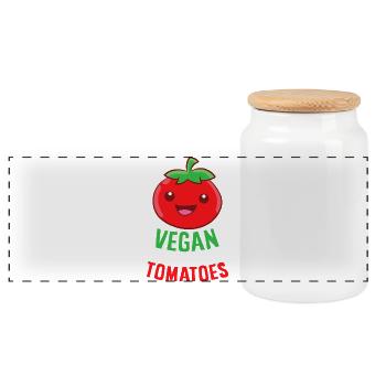 Vegan Tomato Head Pun - Panoramic Cookie Jar with Wooden Lid - white - Front