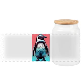 Pinguin - Panorama Keksdose mit Holzdeckel - Weiß - Vorne
