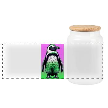 penguin - Panoramic Cookie Jar with Wooden Lid - white - Front