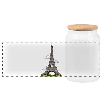 Eiffelturm Cartoon Stil - Panorama Keksdose mit Holzdeckel - Weiß - Vorne