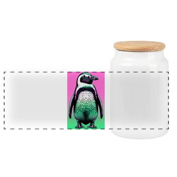 penguin - Panoramic Cookie Jar with Wooden Lid - white - Front