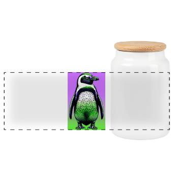 penguin - Panoramic Cookie Jar with Wooden Lid - white - Front