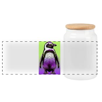 Pinguin - Panorama Keksdose mit Holzdeckel - Weiß - Vorne