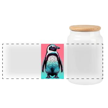 penguin - Panoramic Cookie Jar with Wooden Lid - white - Front