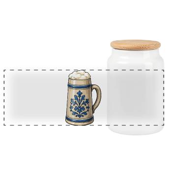 Blue Floral Decor Beer Stone Art - Panoramic Cookie Jar with Wooden Lid - white - Front