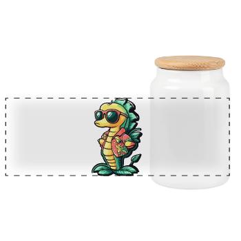 Seahorse Comic Holiday - Panoramic Cookie Jar with Wooden Lid - white - Front