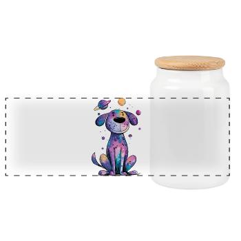 Galactic puppy in space - Panoramic Cookie Jar with Wooden Lid - white - Front
