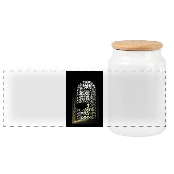 Stained Glass Window Silhouette - Panoramic Cookie Jar with Wooden Lid - white - Front