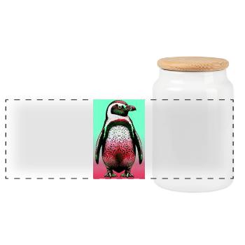 penguin - Panoramic Cookie Jar with Wooden Lid - white - Front