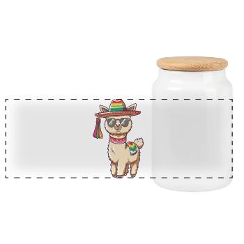Alpaca Llama Funny Sombrero - Panoramic Cookie Jar with Wooden Lid - white - Front