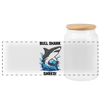 Bulldoggenhai Shred-Shark Sea Bull - Panorama Keksdose mit Holzdeckel - Weiß - Vorne