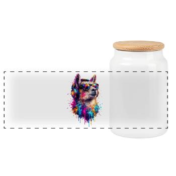 Llama Pop Art - Panoramic Cookie Jar with Wooden Lid - white - Front
