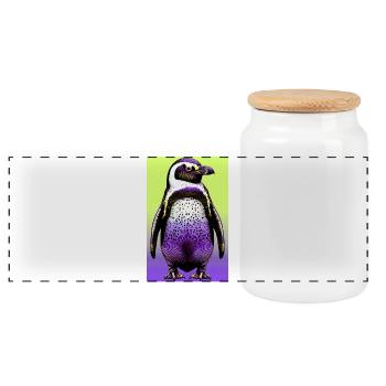 penguin - Panoramic Cookie Jar with Wooden Lid - white - Front