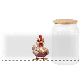 Poulet au panier à œufs - Boîte à biscuits avec couvercle en bois - blanc - Devant