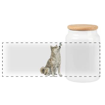 Chien Shiba Inu avec motif papillon - Boîte à biscuits avec couvercle en bois - blanc - Devant