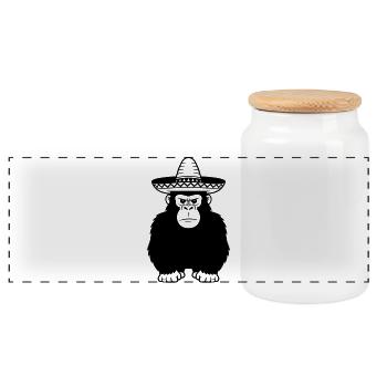 gorilla sombrero - Panoramic Cookie Jar with Wooden Lid - white - Front