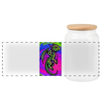 dragon - Panoramic Cookie Jar with Wooden Lid - white - Front