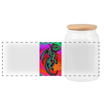 dragon - Panoramic Cookie Jar with Wooden Lid - white - Front