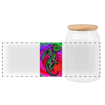 dragon - Panoramic Cookie Jar with Wooden Lid - white - Front