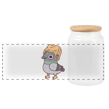 Funny Pigeon With Plastic Bag Hat Meme - Panoramic Cookie Jar with Wooden Lid - white - Front