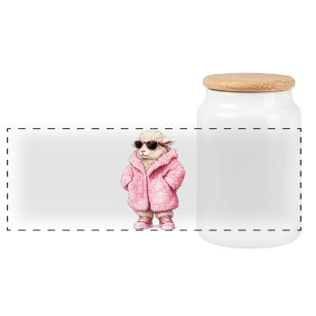 Lunettes de soleil en polaire rose en agneau - Boîte à biscuits avec couvercle en bois - blanc - Devant